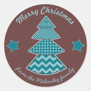 Christmas Quilted Maroon Aqua Aquamarin Runder Aufkleber