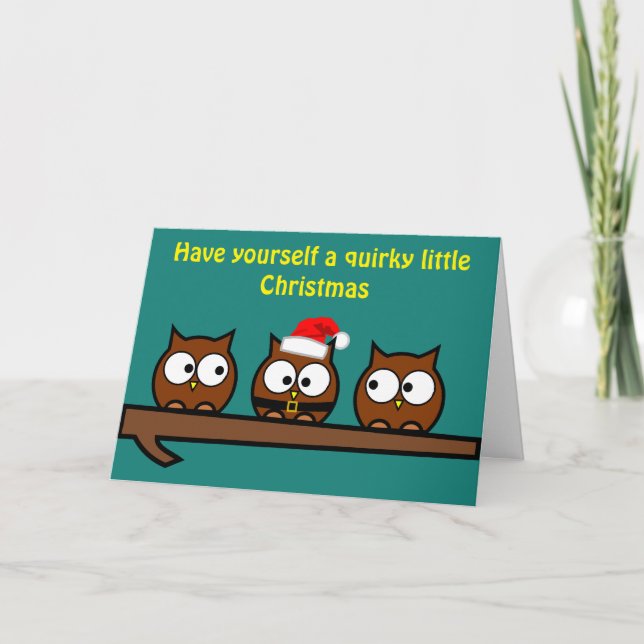 Christmas Quirky Owls Feiertagskarte (Vorderseite)
