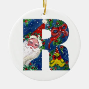 CHRISTMAS R SCHREIBEN / SANTA CLAUS MIT ROTEM RIBB KERAMIK ORNAMENT