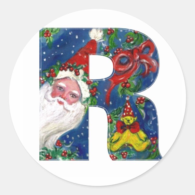 CHRISTMAS R SCHREIBEN / SANTA CLAUS MIT ROTEM RIBB RUNDER AUFKLEBER (Vorderseite)