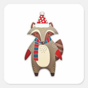 Christmas Raccoon Cartoon Quadratischer Aufkleber