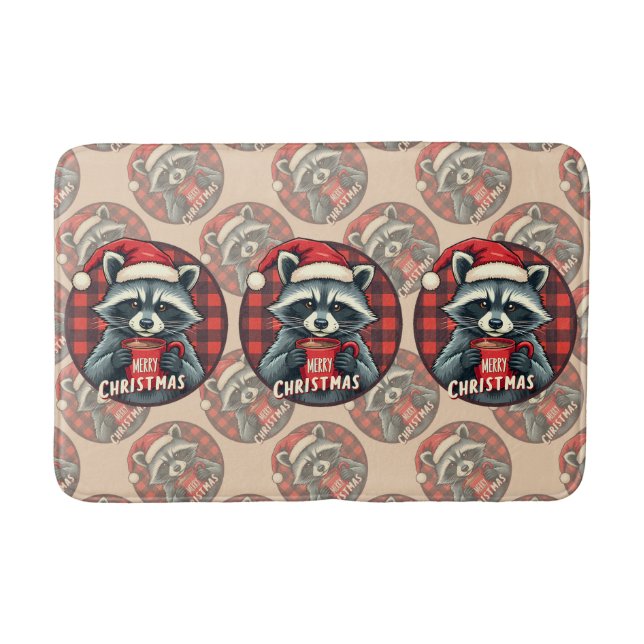 Christmas Raccoon Cocoa Cheer Badematte (Vorderseite)
