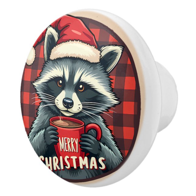 Christmas Raccoon Cocoa Cheer Keramikknauf (Rechts)