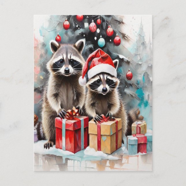 Christmas Raccoon Lover Feiertagspostkarte (Vorderseite)