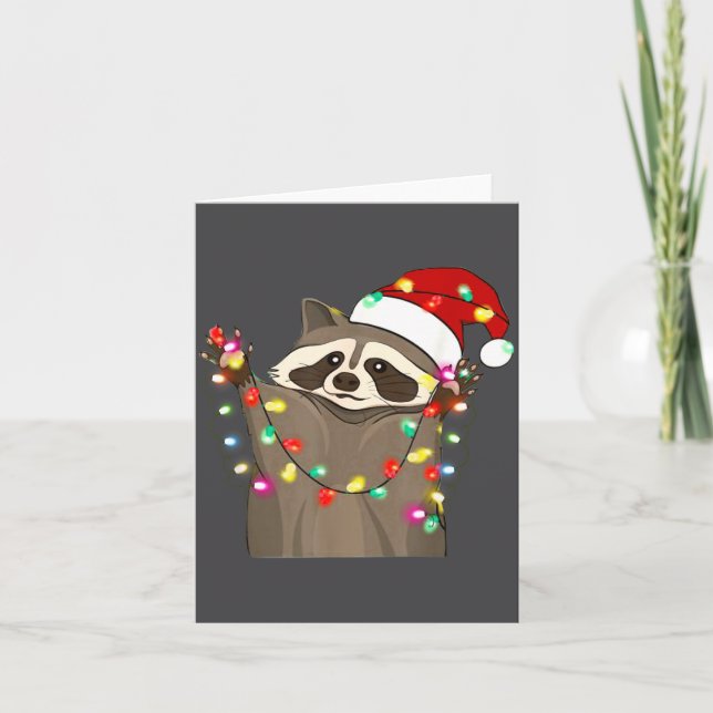 Christmas Racoon Swea,funny Christmas Lights Racco Karte (Vorderseite)