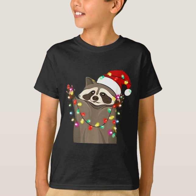 Christmas Racoon Swea,funny Christmas Lights Racco T-Shirt (Vorderseite)