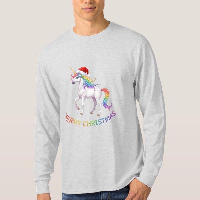 Christmas Rainbow Unicorn Santa Hat T-Shirt (Vorderseite)