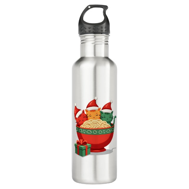 Christmas Ramen Cat Santa Anime Meow Kitty Meow Ca Edelstahlflasche (Vorderseite)
