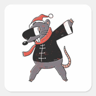 Christmas Rat Dabbing Quadratischer Aufkleber