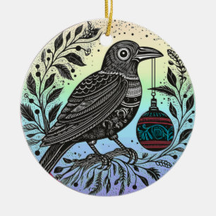 Christmas Raven Keramik Ornament
