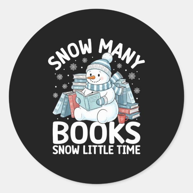 Christmas Reading Snowman So Many Books Men Women  Runder Aufkleber (Vorderseite)