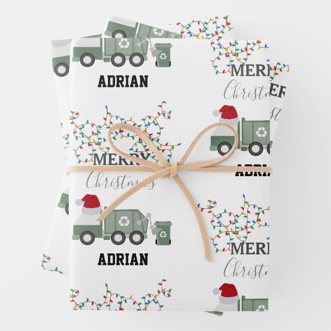 Christmas Recycling Garbage Truck Custom Name  Geschenkpapier Set (Beispiel)