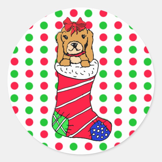 Christmas Red and Green Polka Dots Strumpf Runder Aufkleber (Vorderseite)