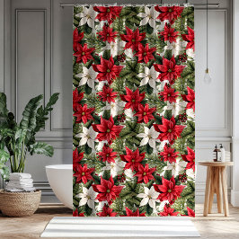 Christmas red and white poinsettia flowers Holiday Duschvorhang