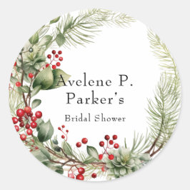 Christmas Red Berries Pine Brautparty Runder Aufkleber