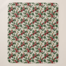 Christmas Red Berry Holly On Faux Linen Sherpadecke