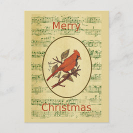 Christmas Red Bird Kardinal Green Music Feiertagspostkarte
