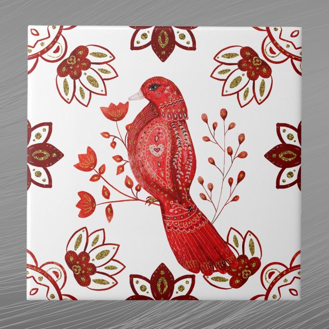 Christmas Red Bird Nordic Fliese (Von Creator hochgeladen)