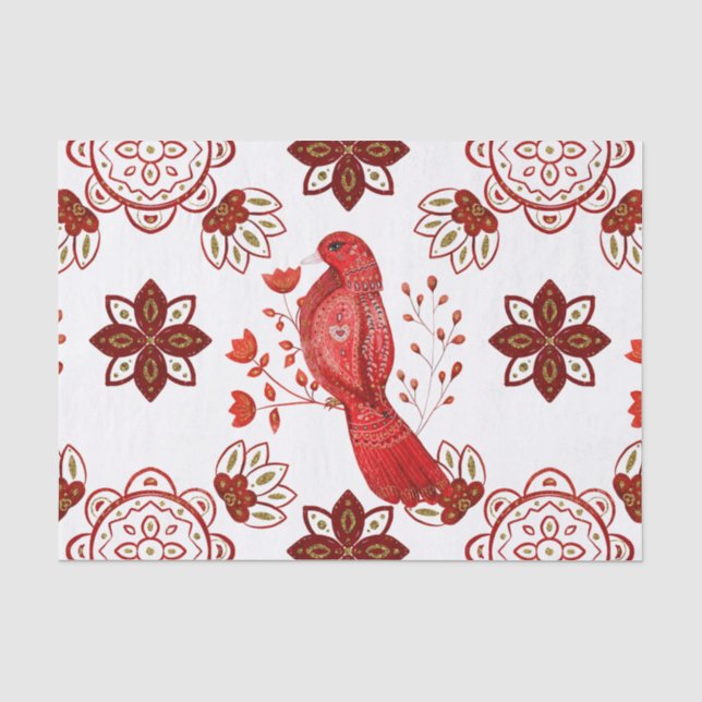 Christmas Red Bird Nordic Seidenpapier (Vorderseite)