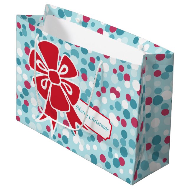 Christmas Red Bow Geschenktasche Große Geschenktüte (Vorderseite Schrägansicht)