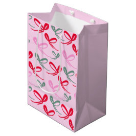 Christmas Red Bows Green Pink Hand Drawn Mittlere Geschenktüte