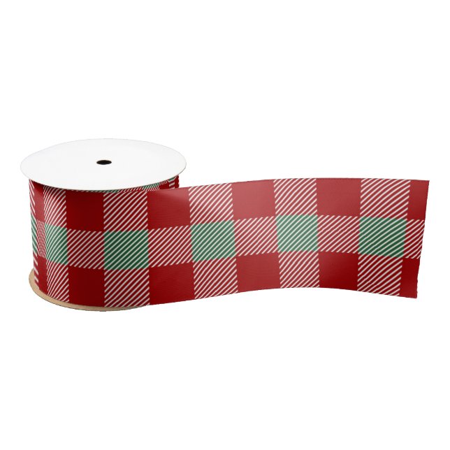 Christmas Red Buffalo Kariertes Muster Satinband (Spule)