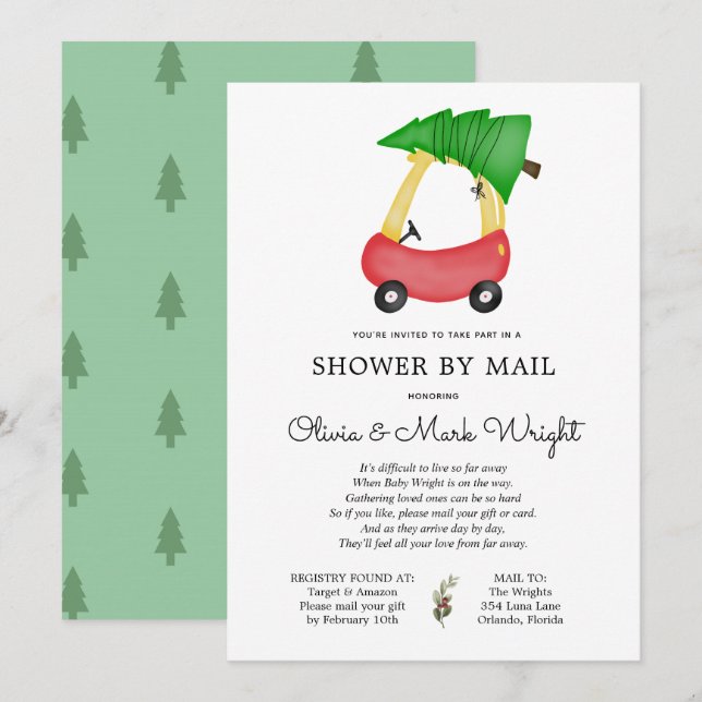 Christmas Red Car Baby Shooter by Mail Einladung (Vorne/Hinten)