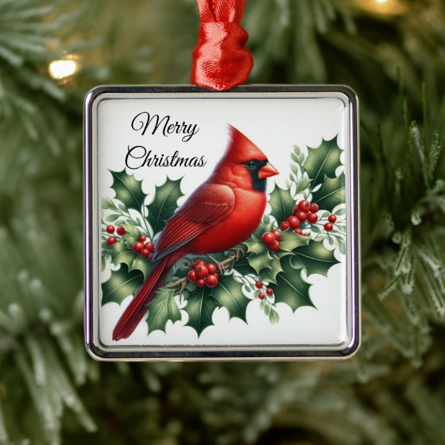 Christmas Red Cardinal and Holly  Ornament Aus Metall (Baum)