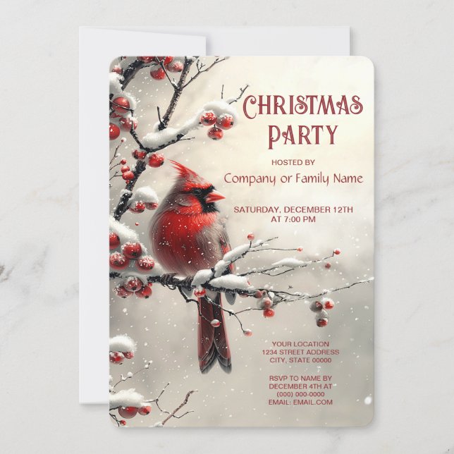Christmas Red Cardinal Holiday Party Invitation Einladung (Vorderseite)