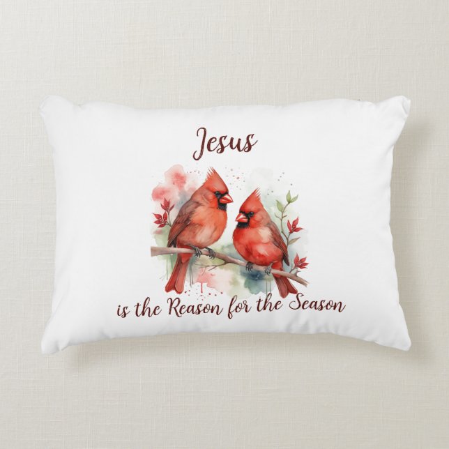 Christmas Red Cardinal Jesus Reason for Season Dekokissen (Vorderseite)