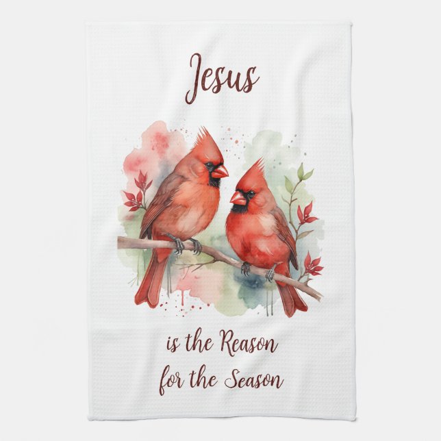 Christmas Red Cardinal Jesus Reason for Season Geschirrtuch (Vertikal)