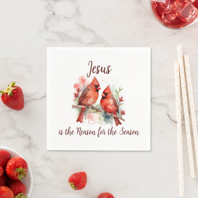 Christmas Red Cardinal Jesus Reason for Season Serviette (Beispiel)