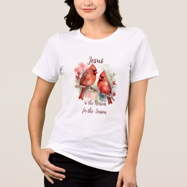 Christmas Red Cardinal Jesus Reason for Season Tri-Blend Shirt (Vorderseite)