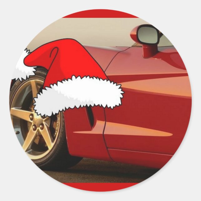 Christmas Red Corvette Runder Aufkleber (Vorderseite)