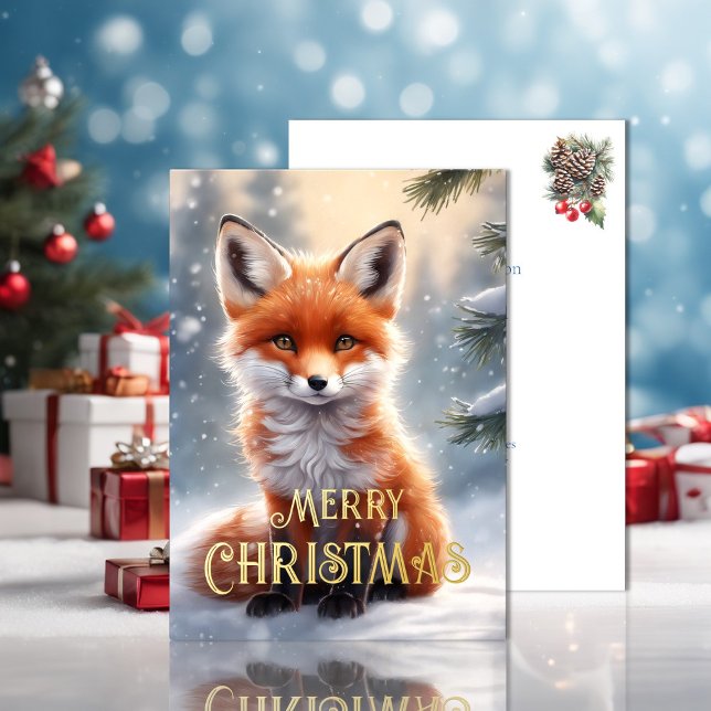 Christmas Red Fox Folien Feiertagskarte (Von Creator hochgeladen)