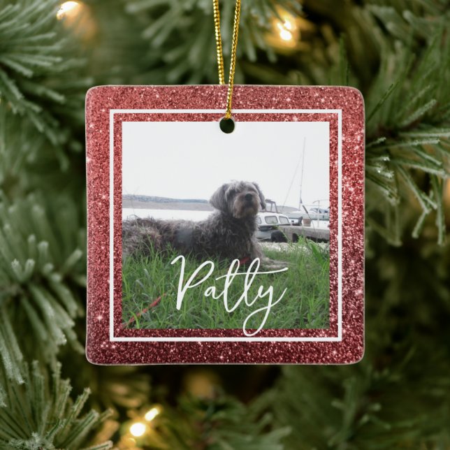 Christmas Red Glitzer Bible Verse Hope Keramikornament (Baum)