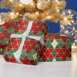 Christmas Red Gold Green Geometric Muster Geschenkpapier
