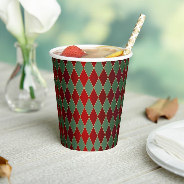 Christmas Red Gold Green Harlequin Pappbecher (In Situ)