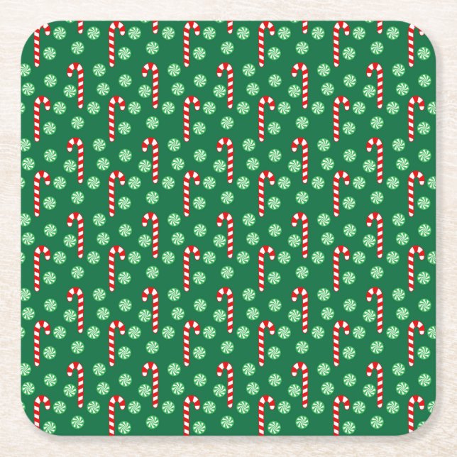 Christmas Red Green Candy Canes Rechteckiger Pappuntersetzer (Vorderseite)
