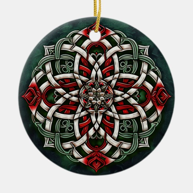 Christmas Red Green Celtic Knot Keramik Ornament (Vorne)