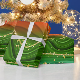 CHRISTMAS RED GREEN & GOLD ABSTRAKTE WIRBEL GESCHENKPAPIER