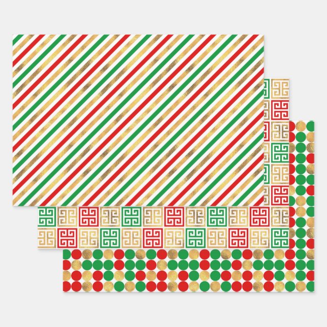 CHRISTMAS RED GREEN GOLD URLAUB PATTERNS GESCHENKPAPIER SET (Set)