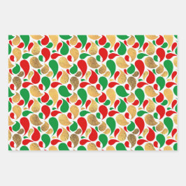 CHRISTMAS RED GREEN GOLD URLAUB PATTERNS GESCHENKPAPIER SET