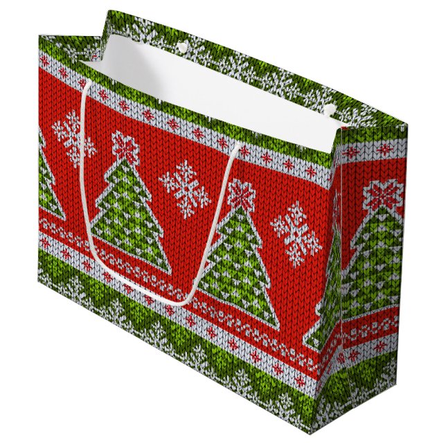 Christmas Red Green Holidays Trendy Große Geschenktüte (Vorderseite Schrägansicht)