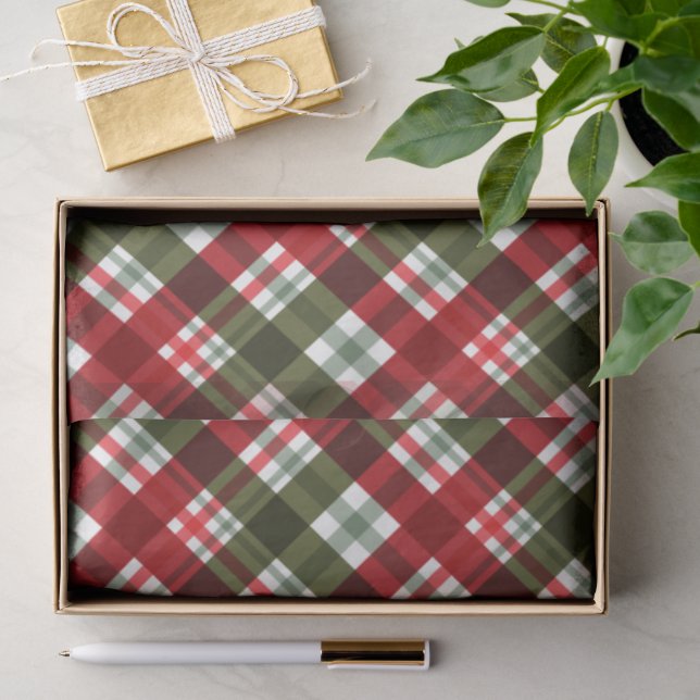 Christmas Red Green Kariert Seidenpapier (Geschenk)