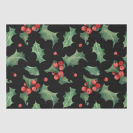 Christmas Red Green Mistletoe Black Seidenpapier