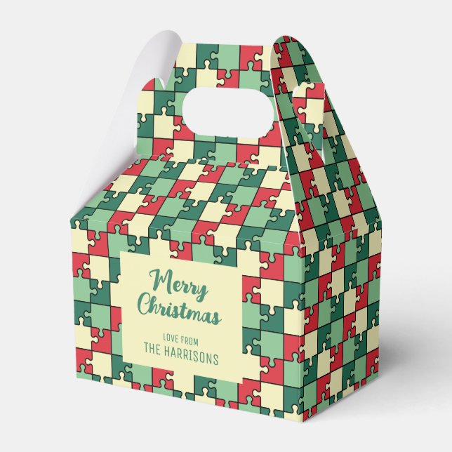 Christmas Red Green Puzzle Piece Geometric Geschenkschachtel (Vorderseite)