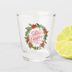 Christmas Red Green Wreath Holly Ivy Typografie Schnapsglas