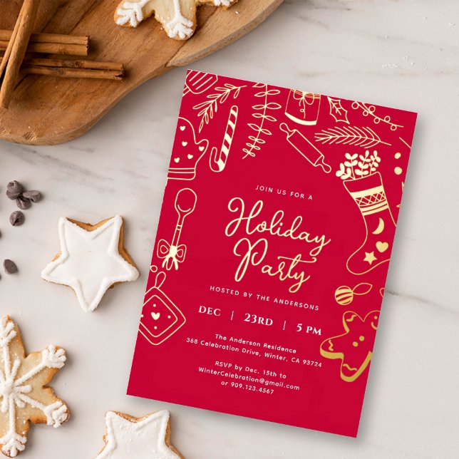 Christmas Red Hand Drawn Holiday Baking Party  Folieneinladung (Von Creator hochgeladen)
