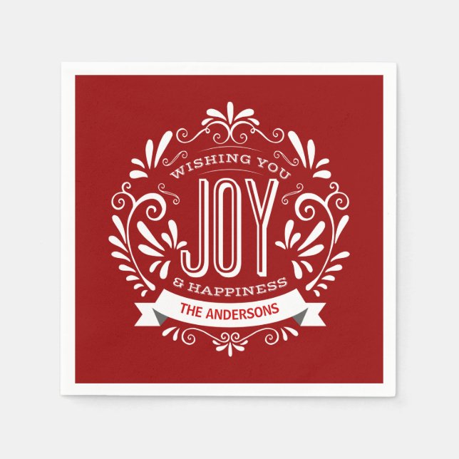 CHRISTMAS RED HOLIDAY JOY CHALKBOARD PERSONALISIER SERVIETTE (Vorderseite)